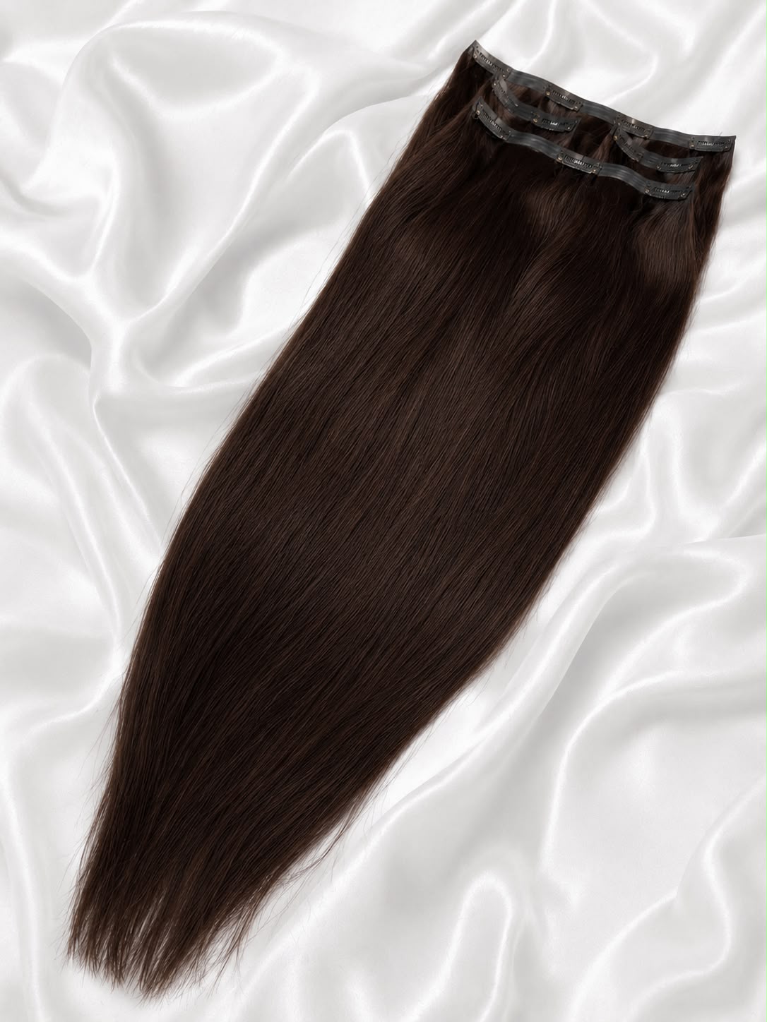 Seamless Clip-In 55 cm Madrid Cocoa – włosy doczepiane w odcieniu głębokiego ciemnego brązu